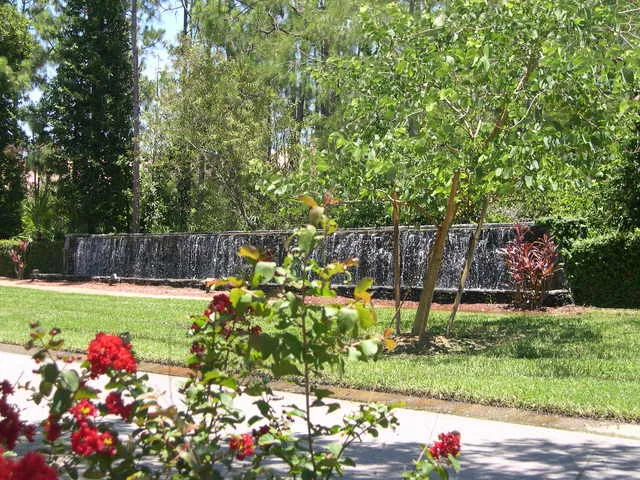 Cascading Waterfalls along Walkways and Bicycle Paths