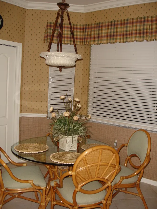 The breakfast room has a nice pantry and great view of the golf course.