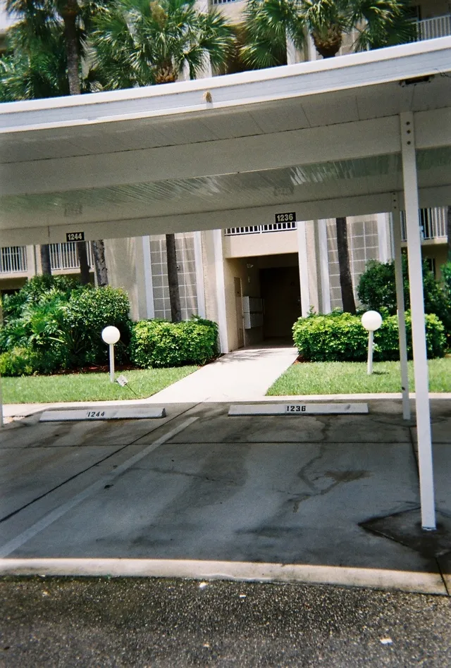 Covered parking steps from the elevator.