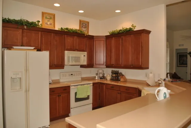 Spacious kitchen with breakfast bar.