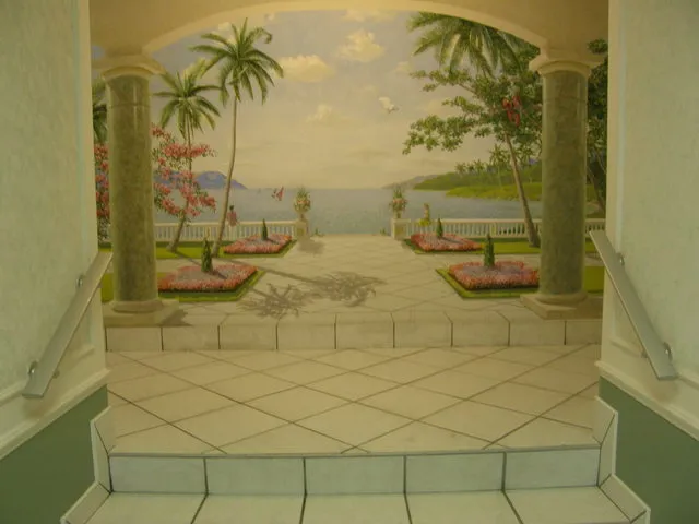Hand painted mural in hallway to unit.