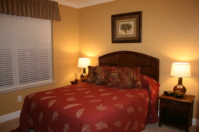 Guest room 1 has a queen bed, flat screen tv, & a walk in closet