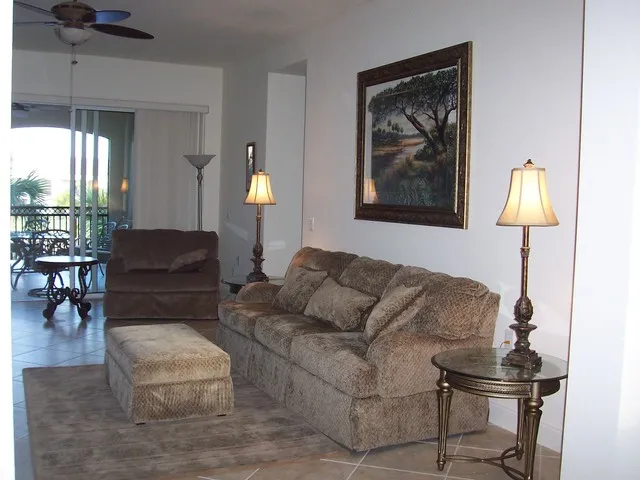 Patio doors open from our living room w/entertainment center.