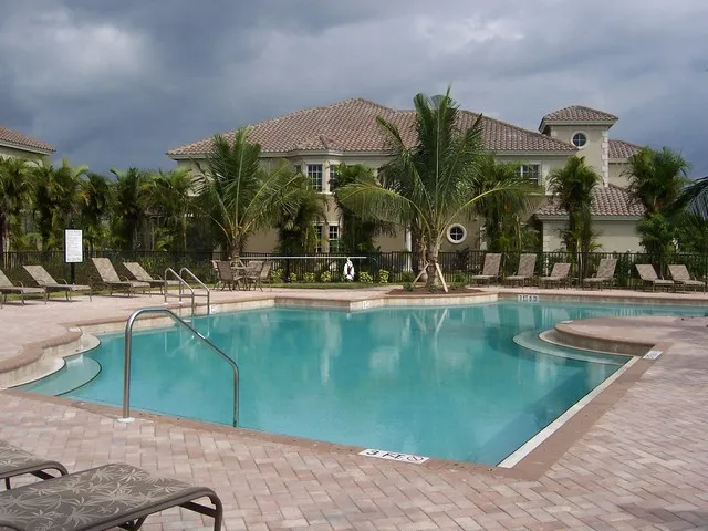 A lovely shared community pool is about 100 yards from our door.
