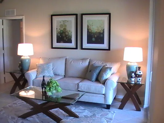 The Living room with views of the lake and golf tee