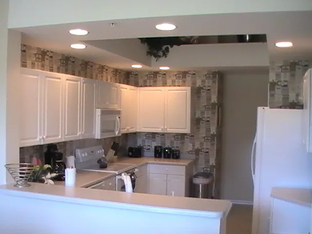 The Kitchen with breakfast bar and designer plant shelves