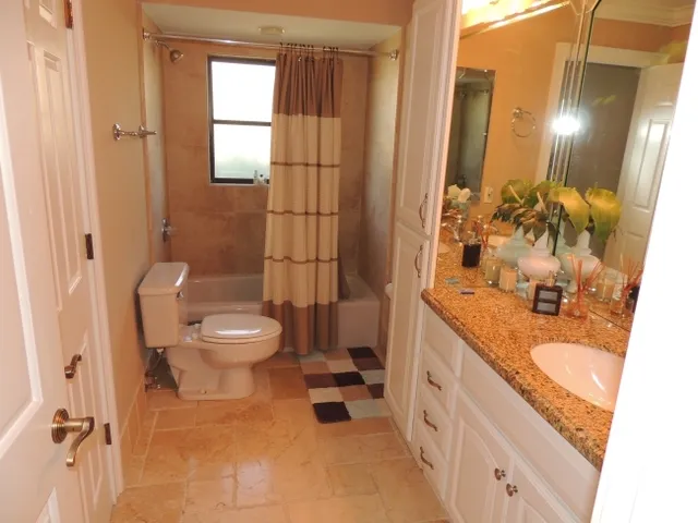 Guest bath has a tub / shower combo