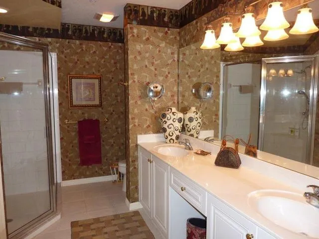 Master bath - huge shower, two sinks and a linen closet!