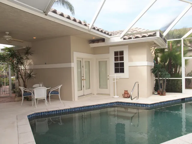 The cabana cottage is a great guest bedroom and bath.
