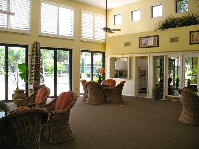 Clubhouse for socializing or relaxing, also includes work out facility
