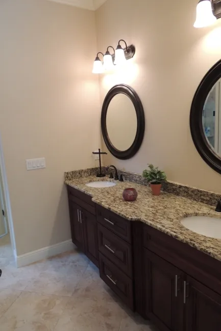 Master bath has dual sinks & walk in shower