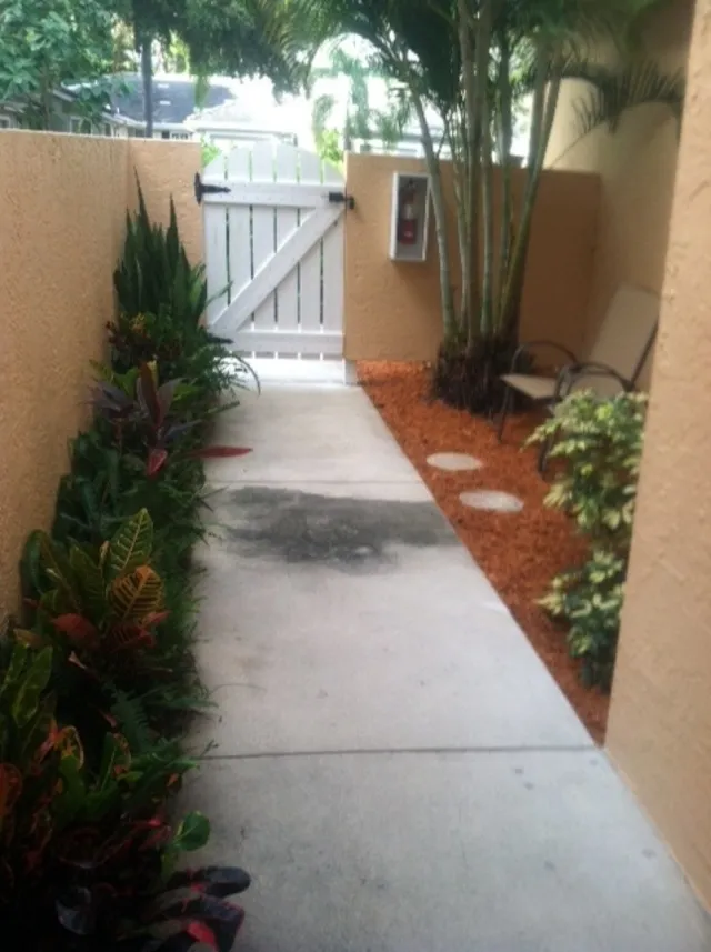 Looking out at courtyard from porch