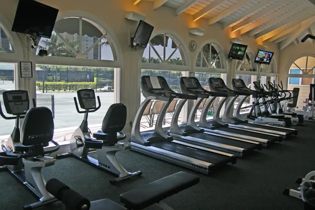 Large exersize facility overlooking tennis courts at the Tarpon Cove Club