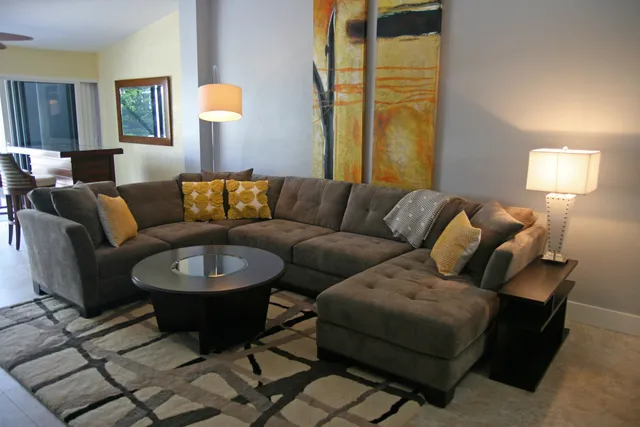 New family room facing large flat screen TV center