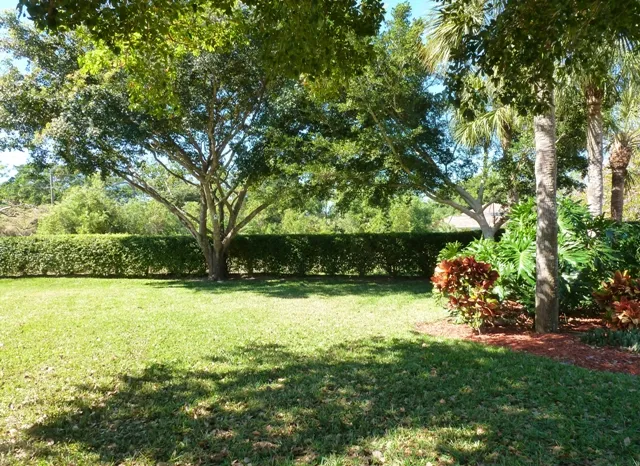 Large side yard with beautiful trees and landscaping