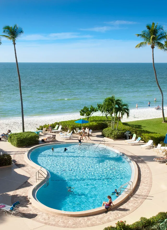 Beautiful heated pool overlooking the Gulf - view from balcony.