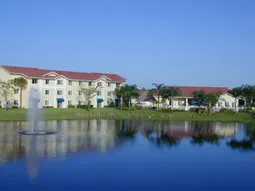 Your view of fountain and clubhouse across Sunset Lake.