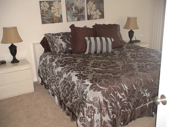 Comfortable king-size bedding will cover you in the lap of luxury.