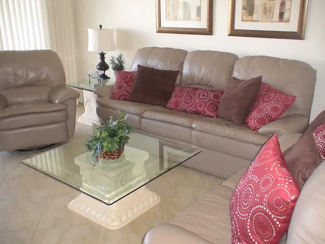 Queen size leather sofa bed provides additional sleeping if needed.