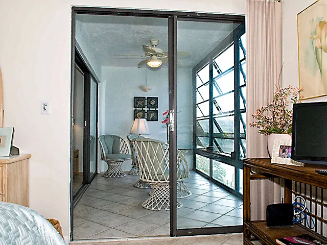 The Lanai is directly off the masterbedroom and overlooks Vanderbilt Bay!