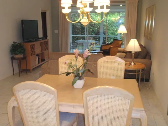 Dining table has leaf for larger gatherings