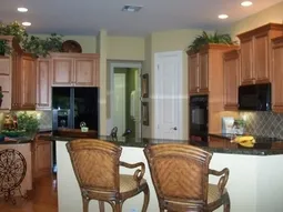 First class kitchen opens to large family room 