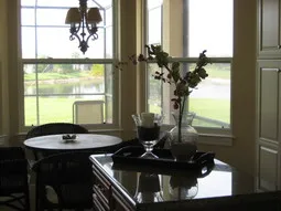Kitchen breakfast area with view of lake