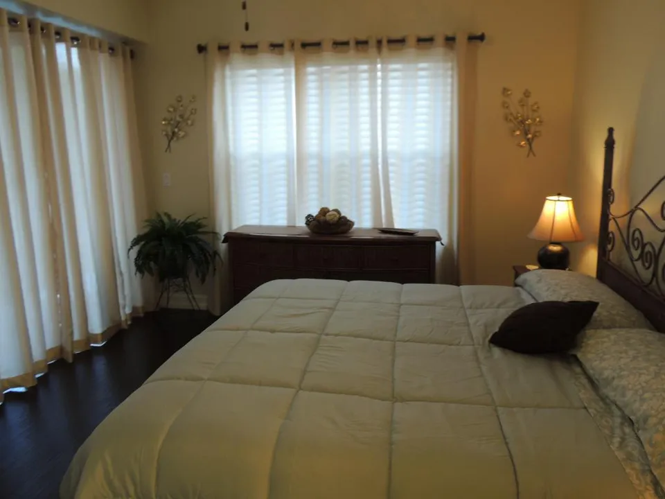 Master bedroom has a private bath, walk in closet and flat screen tv