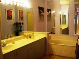 Spacious master bathroom includes 3 large closets, double sink,shower & tub