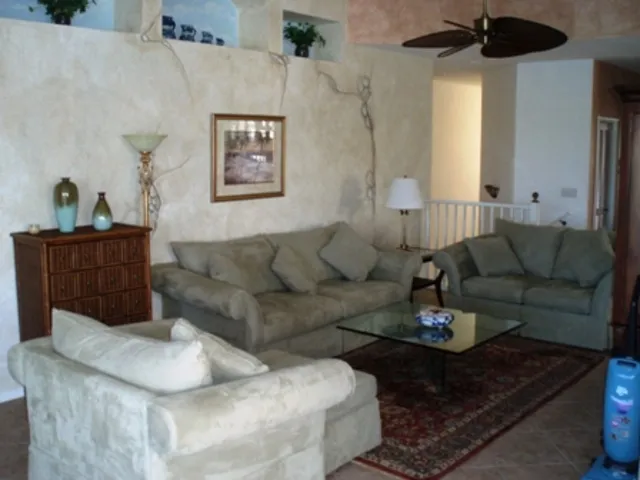 Living Room with tray ceilings