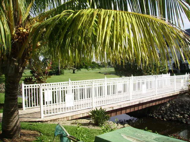 View of golf course from bridge leading to the pool