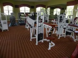 Fully functional gym w/ treadmills, weights, flat screen TV's & pool view